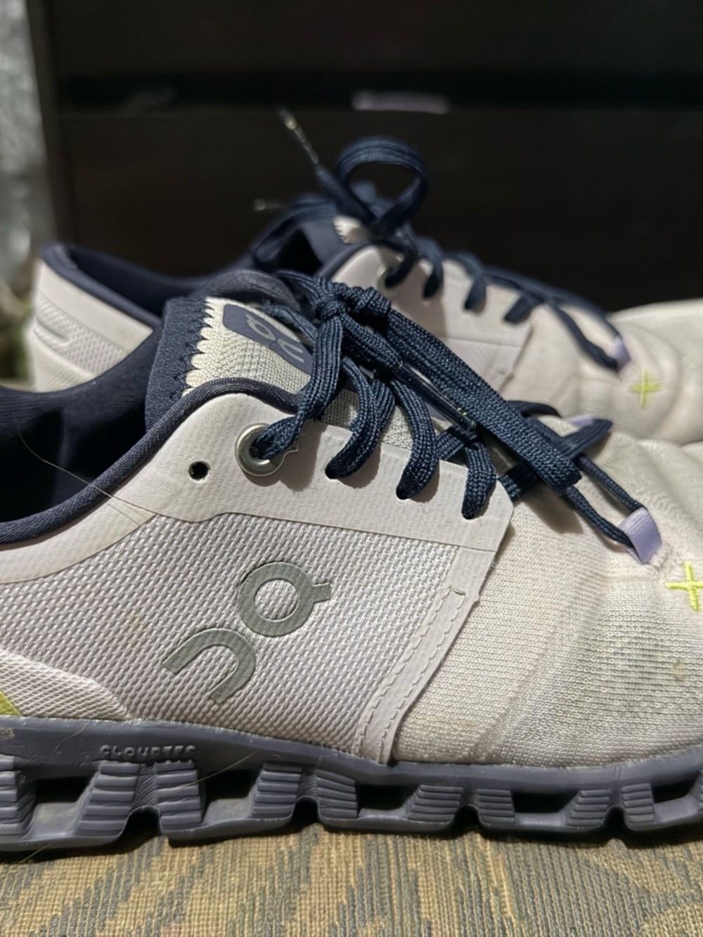 On Running Women's purple & Navy Running Shoes with Lime Accent